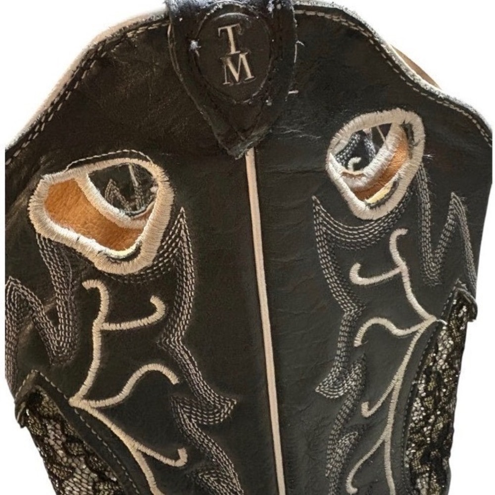Tanner Mark Cowboy Boots Black Silver & Gold Lace Square Toe Women Size 9 - Picture 6 of 8